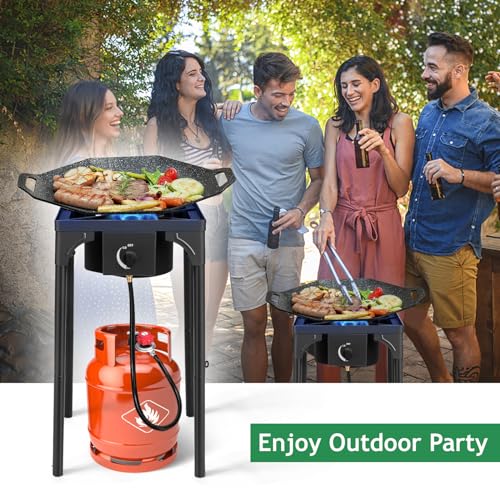 Outvita 1 Burner Propane Gas Stove for Outdoor Cooking, 75,000 BTU Camping Cooker with Removable Legs, Temperature Control Knobs for Backyard Cooking, BBQ, Baking and Frying(Single Burner)